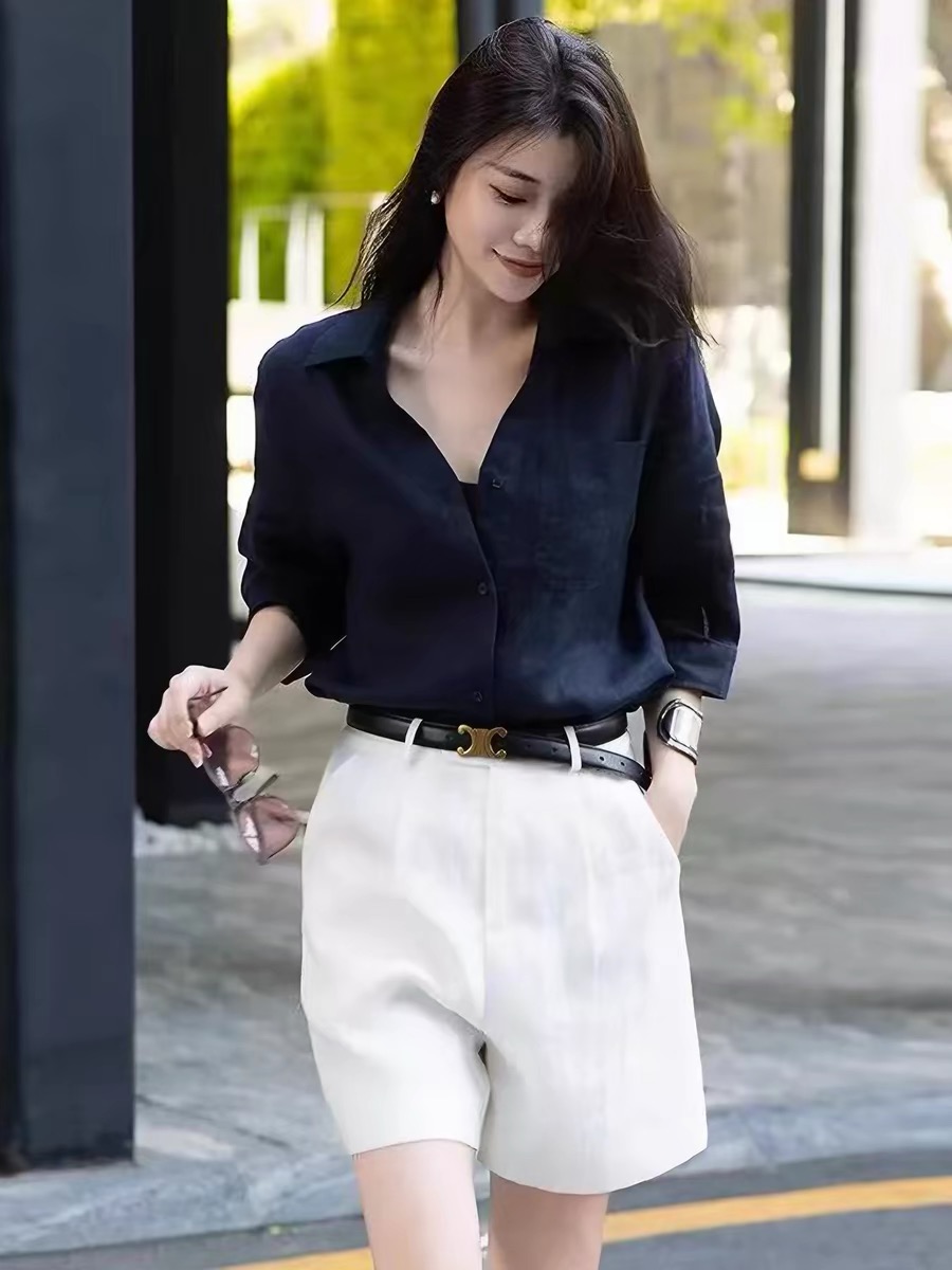 초여름 착용 가져 가라. 전체 집합 작은 키 프랑스식 패션 그레이트 과소 평가 요리 한 바람 셔츠 반바지 세트