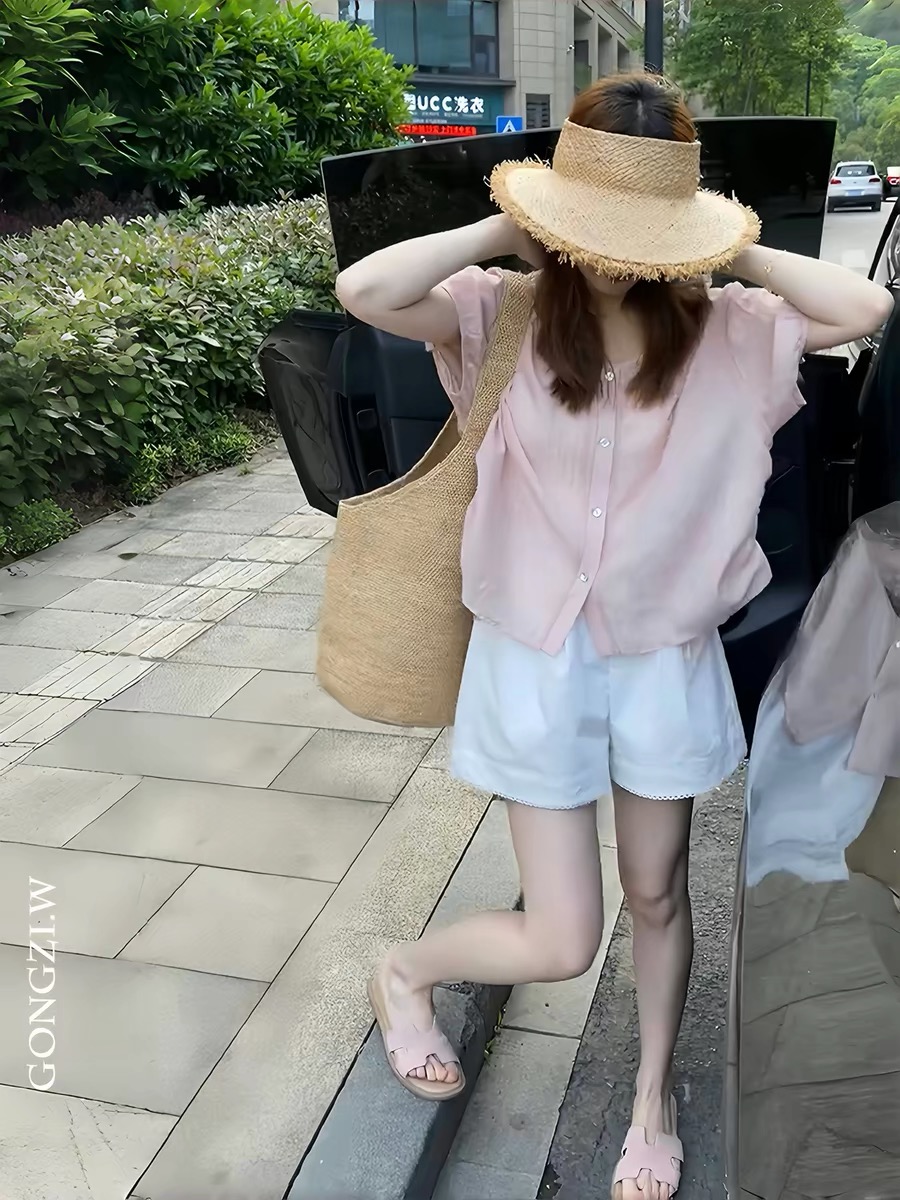 세트 여성 여름 디자인 센스 패션 펌프 로프 여성 셔츠 품격 슬림해 보이는 레이스 캐주얼 반바지 투피스 세트