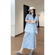 批发休闲上衣印花半裙套装