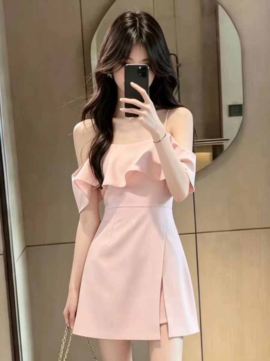 2026 여름 새로운 오프숄더 프릴 여성 드레스 한국 스타일 달콤함 패션 다용도 슬립 드레스 품격 미니 스커트