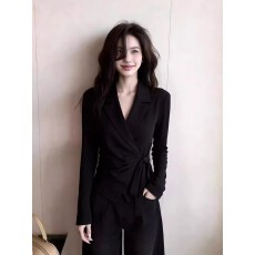 批发职场通勤气质干练黑色衬衫外套2026初春新款女装侧边系带独特上衣