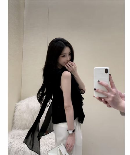여름 고급 센스 행침 목 프릴 시스루 센스 디자인 부드러운 바람 다용도 작은 셔츠