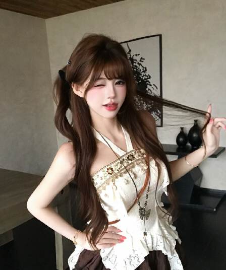 작은 대중 섹시함 오프숄더 오프숄더 행침 목 허리 수축 슬립 여성 여름 살구 색상 불규칙 레이스 디자인 센스 맨위