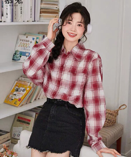 레트로 캐주얼 바람 격자 무늬 셔츠 여성 코트 2026 새로운 여름 얇은 스타일 자외선 차단 루즈핏 긴팔 맨위