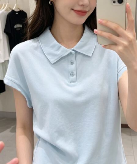 2026 여름 새로운 Feifei 소매 POLO 칼라 차가운 통기성 미니멀리즘 바람 티셔츠 여성