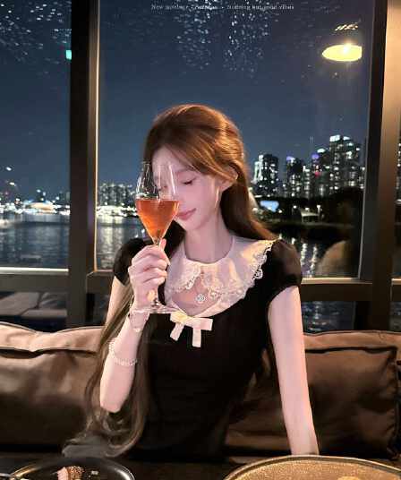 여름 한국 스타일 도트 무늬 피터 팬 칼라 레이스 홀로우 아웃 패치워크 거품 소매 드레스