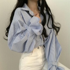 设计感小众细条纹宽松衬衫女简约内搭长袖上衣