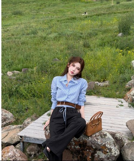 이른 가을 새로운 원 유안 무료 조합 출퇴근 품격 슬림해 보이는 다용도 패션 세트 셔츠 바지
