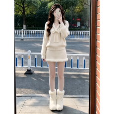 批发2026新款<b class='q'>韩版</b>蝴蝶结针织衫<b class='q'>毛衣</b>A字半身裙短裙女甜辣风时尚套装
