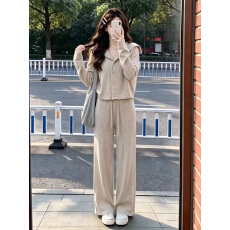 批发套装女高级感早秋麻花海军领针织开衫休闲高腰阔腿<b class='q'>裤</b><b class='q'>两件套</b>