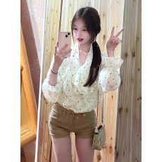 批发荷叶边波点<b class='q'>衬衫</b>女2026春秋夏季<b class='q'>T</b><b class='q'>恤</b>女秋夏季韩系蝴蝶结高级感上衣