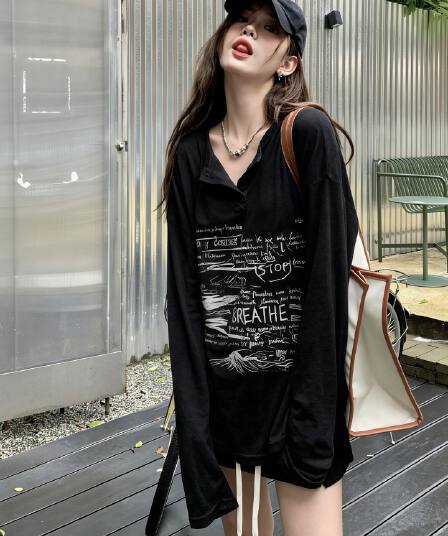 2026 여름 얇고 가벼운 자외선 차단 블라우스 검정색 긴팔 POLO 칼라 티셔츠 여성 의류 예술 건강 밝은 착용 잡아라. 의류