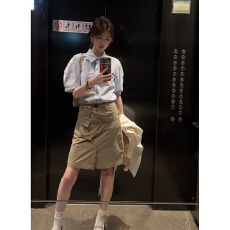 批发夏季韩系通勤风宽松翻领短袖衬衫女气质显瘦半身<b class='q'>裙</b>套装