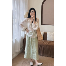 批发早秋法式温柔风系带长袖衬衫上衣女气质高腰显瘦半身<b class='q'>裙</b>套装