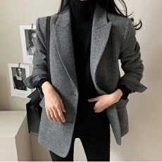 批发2026年秋装新款 纯色百搭羊毛呢西装外套女 韩国<b class='q'>东大门</b><b class='q'>代购</b>