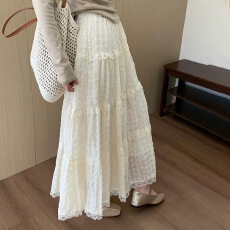 批发韩系甜美蕾丝刺绣钩花蛋糕半身<b class='q'>裙</b>子2026夏季新款显瘦A字<b class='q'>裙</b><b class='q'>长</b><b class='q'>裙</b>女