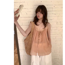 批发2026新款韩系chic叠穿吊带背心女夏季宽松系带无袖小上衣