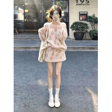 批发秋冬套装气质简约长袖温柔慵懒风高领针织毛衣半身<b class='q'>裙</b>两件套女