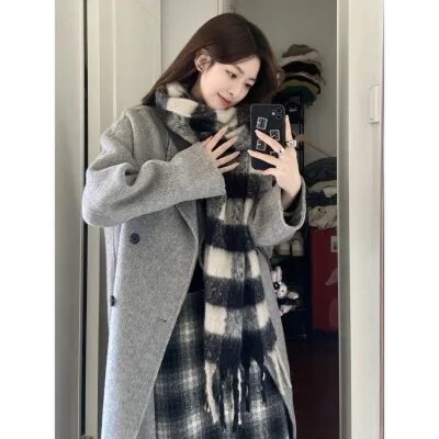 2026 가을 겨울 새로운 두꺼운 모직 외투 회색 양모 코트 여성 고급 센스 작은 키 양면 자켓