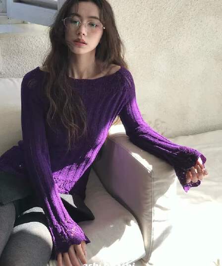 보다 큼 시 갑자기 올 여름 프랑스식 홀로우 아웃 레이스 거친 구덩이 기사 만나는 니트 스웨터 여성 몸매 가꾸기 슬림해 보이는 맨위