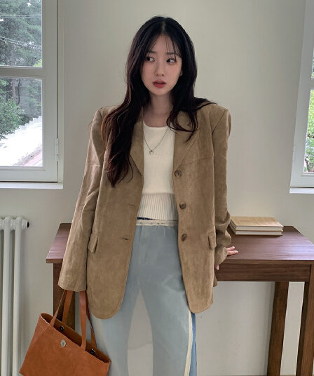 프랑스식 레트로 품격 정장 칼라 싱글 줄 버튼 더블 주머니 아름다움 라드. 색상 시스템 블레이저