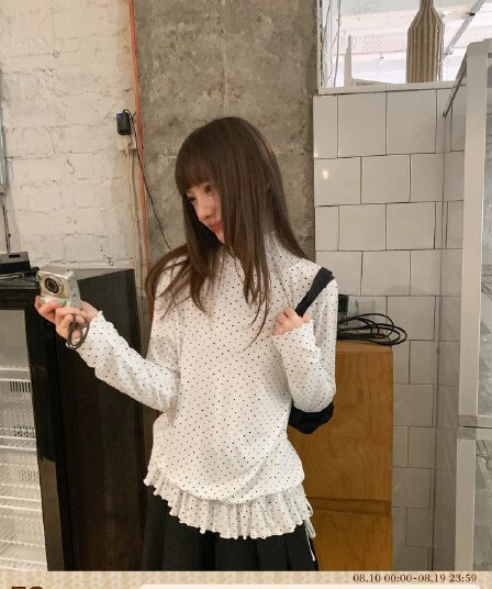 반하이넥 도트 무늬 긴팔 기본 셔츠 여성 가을 새로운 프릴 작은 셔츠 긴팔 티셔츠 맨위
