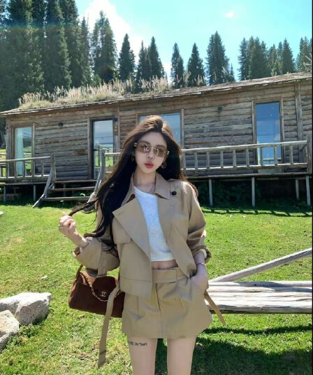 쌀 Na 홈 해시계 바젤 카키 워크웨어 섹션 재킷 카키 워크웨어 치마바지 세트