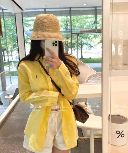 작은 말 표준 이른 가을 아마 긴팔 셔츠 맨위 여성 rl 루즈핏 캐주얼 단색 자외선 차단 의류 셔츠