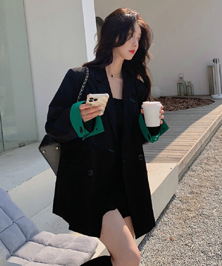 검정색 작은 양복 여성 코트 봄 가을 2026 새로운 캐주얼 루즈핏 작은 키 고급 센스 튀김 거리 정장 맨위