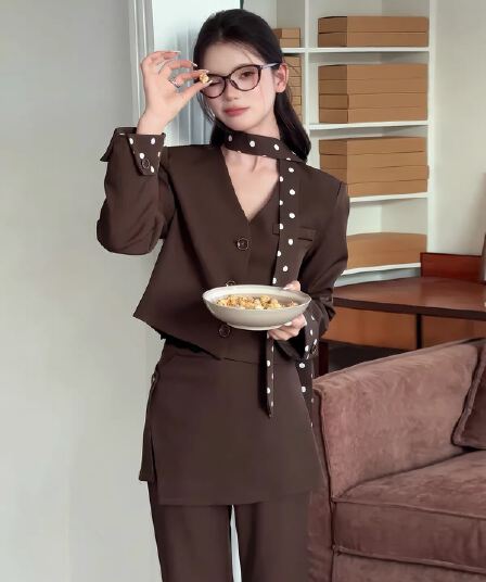 작은 법 돌아 가기 가을 와일드 가을 슬림해 보이는 다용도 출퇴근 캐주얼 재킷 방귀 커튼 바지 세트
