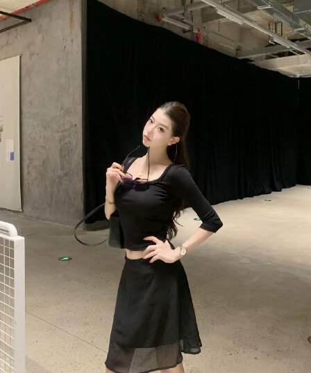 한 부서 캐주얼 착용 가져 가라. 세트 여성 여름 로얄 자매 품격 자이언트 잘 생긴 검정색 중간 소매 맨위 망사 반신 치마