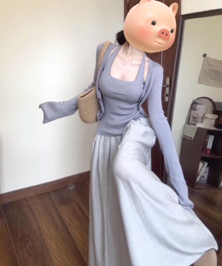 이른 가을 착용 가져 가라. 전체 집합 행침 목 조끼 오픈 가디건 투피스 세트 와이드 레그 팬츠 품격 전체 집합 착용 가져 가라. 세 조각 세트
