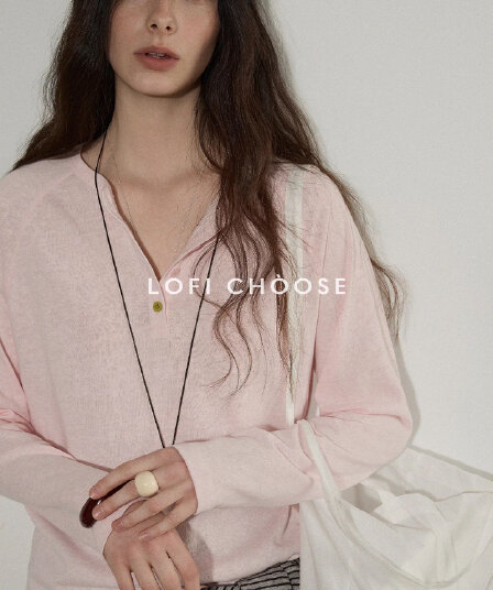 lofi choose 밝은 색상 버클 꾸밈음 질감 센스 헨리 칼라 긴팔 티셔츠 여성 가을 새로운 디자인 센스 맨위