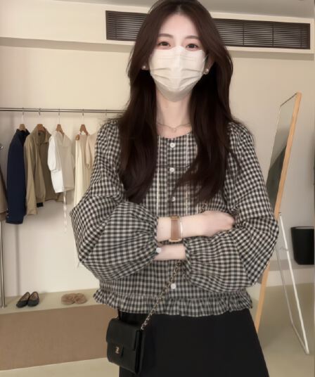 달콤함 연령 감소 프릴 체크무늬 여성 셔츠 2026 년 봄 새로운 작은 키 루즈핏 고유 한 Chic 맨위