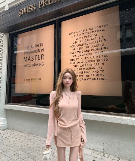 너 ~ 중 게으른 llan 아름다움 그리고 멩 그것 게으른 휴가 착용 가져 가라. 니트 세트 오픈 가디건 슬립 반 스커트