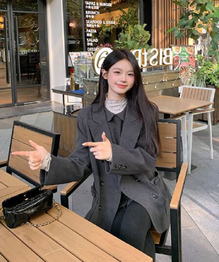 케이크를 잘라 직접 만든 작은 키 새로운 가을 겨울 치마 아이들 모직 외투 드레스 회색 작은 샤넬 스타일 잘 생긴 세트