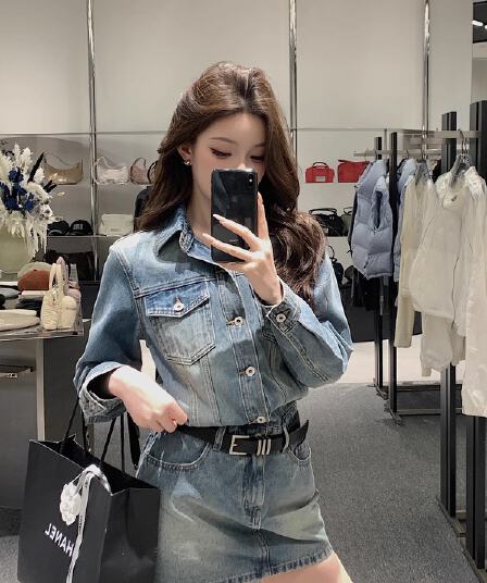 레트로 로얄 자매 바람 데님 여성 드레스 가을 새로운 몸매 가꾸기 슬림해 보이는 품격 배색 치마