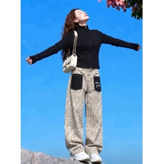 批发2026<b class='q'>秋</b>季女装打底针织外套美式复古豹纹牛仔裤裤子弯刀裤两件套