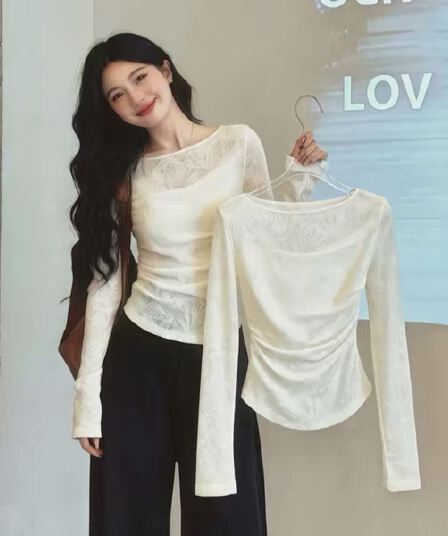 프랑스식 레트로 화이트 레이스 작은 셔츠 여성 가을 작은 대중 패션 몸매 가꾸기 슬림해 보이는 인사이드 가져 가라. 스택 착용 기본 셔츠 맨위