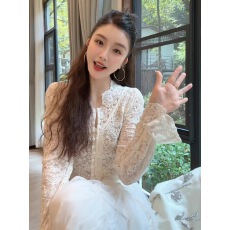 批发2026单排秋季新款开衫衬衣上衣法式秋冬<b class='q'>蕾丝</b>钩花打底<b class='q'>刺绣</b>女装