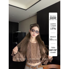 批发秋栗花漾 韩女标配高级天丝上衣女<b class='q'>蕾丝</b>花边拼接圆领系扣<b class='q'>衬衫</b>