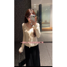 批发秋季新款韩系设计感长袖v领显瘦时尚百搭纯色上衣半身<b class='q'>裙</b>