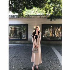 批发SZA罗马秀场秋季新款韩式气质温柔连衣<b class='q'>裙</b> + 开衫两件套
