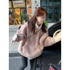 批发法国rouje renksy法式粉色立领半拉链卫衣女秋冬甜美风外套