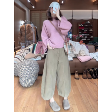批发巨好看秋冬穿搭一整套韩系老钱风慵懒宽松针织毛衣工装阔腿套装