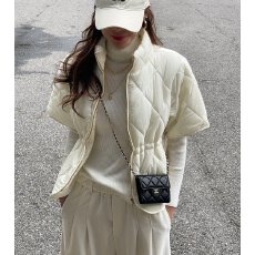 批发韩国2026温柔抽绳收腰坎肩中袖棉衣外套马甲女冬新款