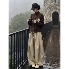 批发韩系棕色菱格<b class='q'>羊绒</b>开衫毛衣<b class='q'>外套</b>女秋冬穿搭绝美巨好看的针织衫上衣