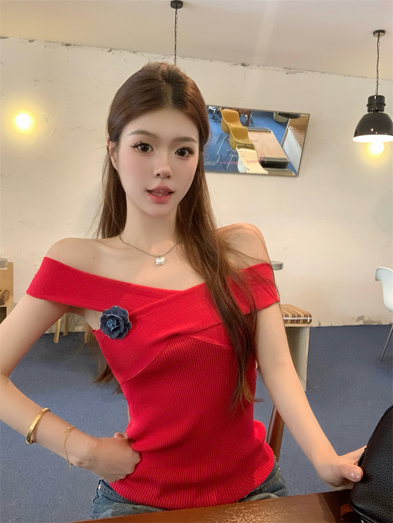 FA34313# 新款纯欲设计感交叉一字肩针织小衫背心吊带无袖上衣 服裝批發女裝批發服飾貨源