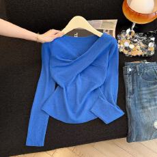 批发实拍韩系秋冬新款微<b class='q'>胖</b>V领纯欲长袖t恤女修身显瘦毛针织衫chic上衣