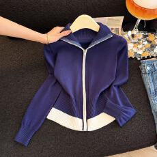 批发实拍拉链立领休闲针织开衫女春秋冬<b class='q'>修身</b>设计感百搭显瘦外套chic